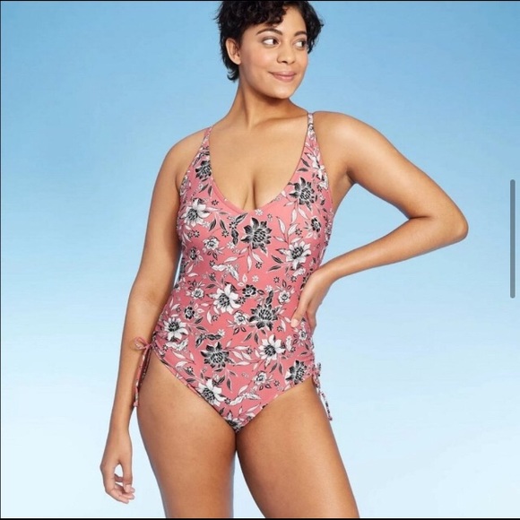 Pink floral one piece swim suit - Picture 2 of 7